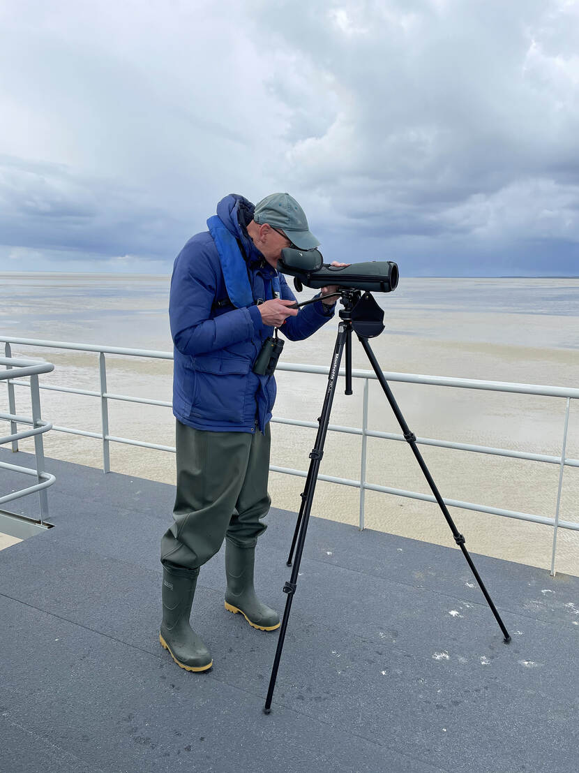 Maarten Nijenhuis kijkt uit over de Waddenzee