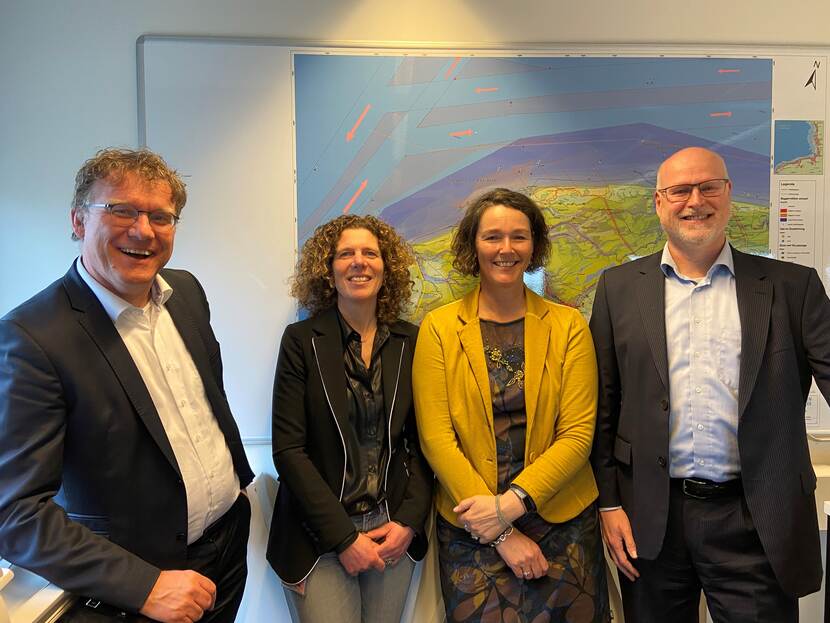 De start van de Beheerautoriteit Waddenzee in maart 2020. Met v.l.n.r.: Johan Osinga, Marre Walter, Christine Wijshake en Wim Cnossen.