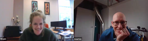 Mirjam Bakker (Rijkswaterstaat) en Maarten Nijenhuis (Beheerautoriteit Waddenzee) in gesprek